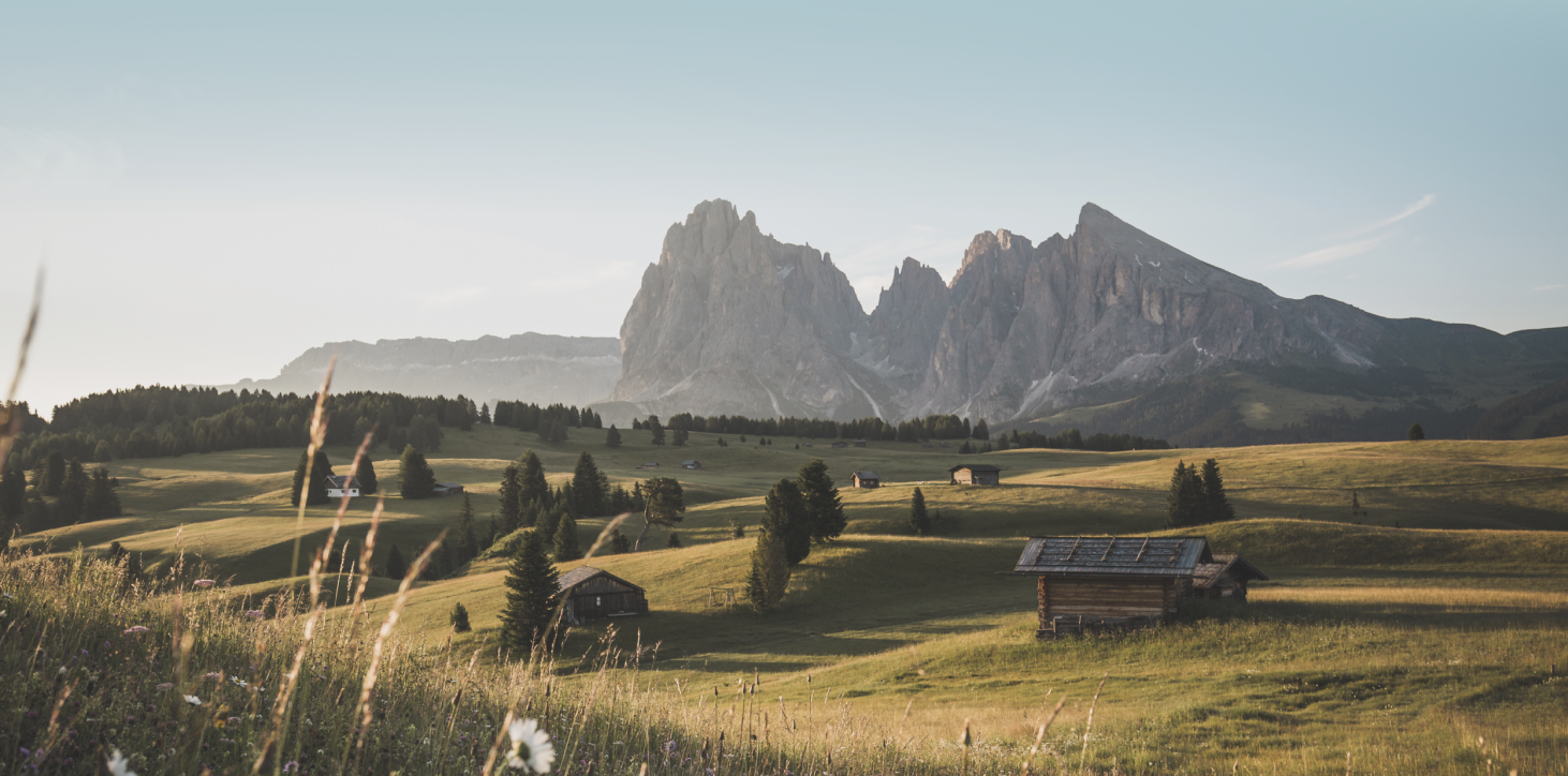 Das Bild zeigt den Lang- und Plattkofel im Sommer.